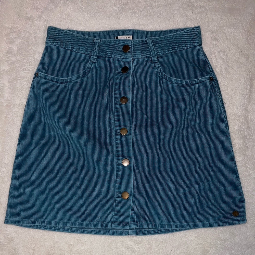 ROXY blue/green corduroy button down skirt size small